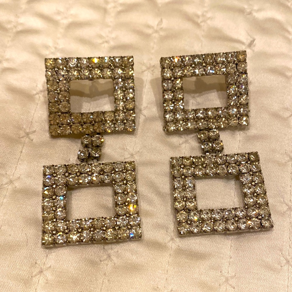 Rhinestone square earrings